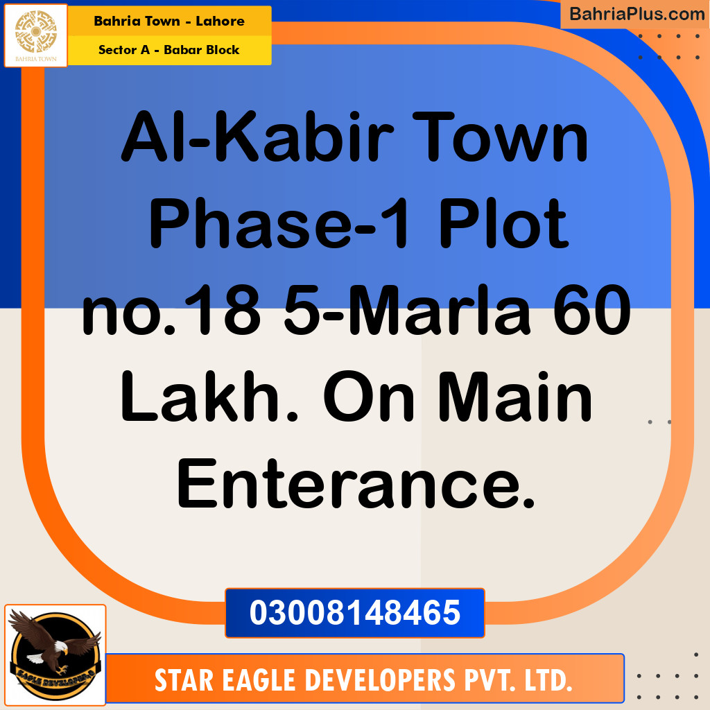 Residential Plot for Sale in Sector A - Babar Block -  Bahria Town, Lahore - (BP-182812)
