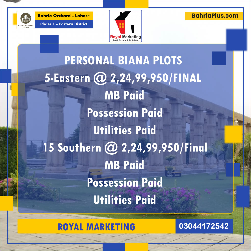 Residential Plot for Sale in Phase 1 - Eastern District - Bahria Orchard, Lahore - (BP-182834)