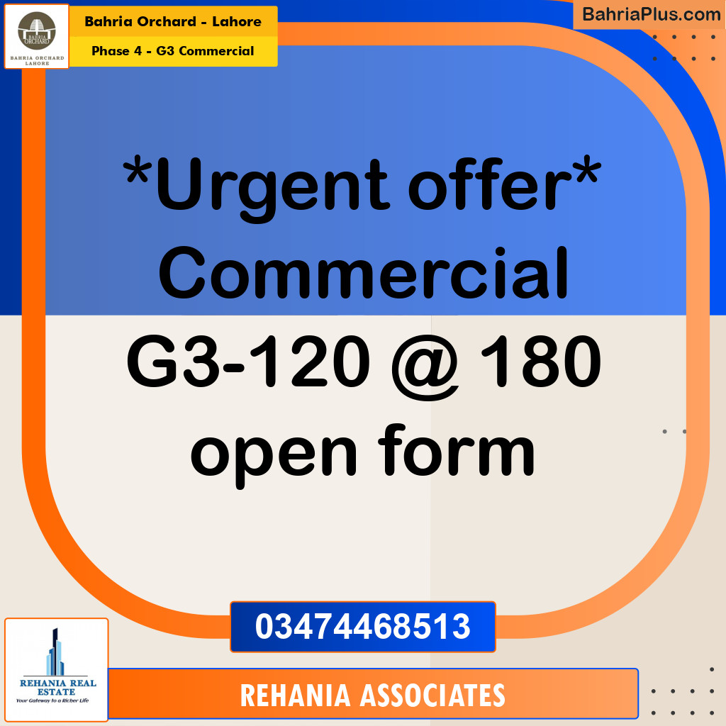 Commercial Plot for Sale in Phase 4 - G3 Commercial - Bahria Orchard, Lahore - (BP-182848)