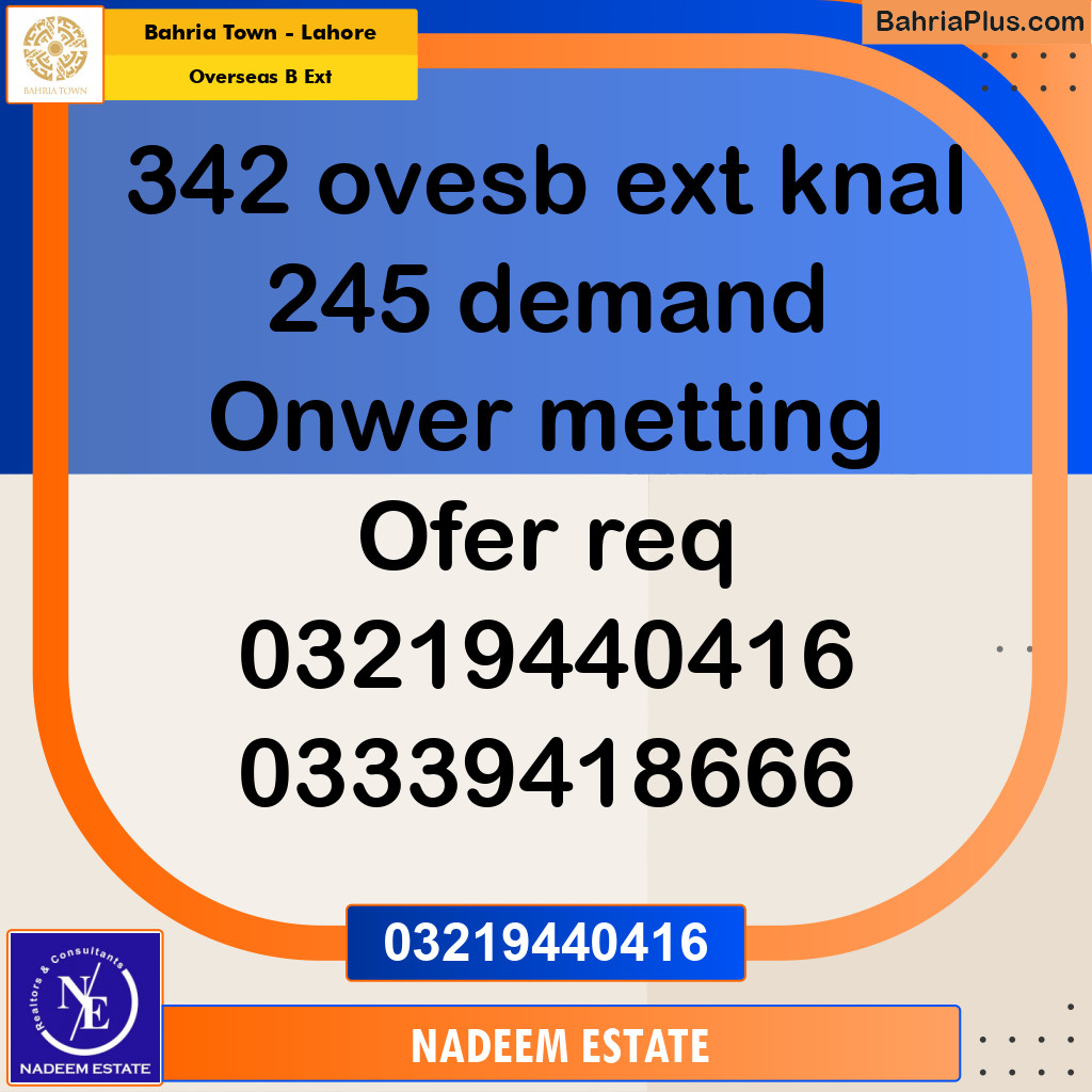 Residential Plot for Sale in Overseas B Ext -  Bahria Town, Lahore - (BP-182856)