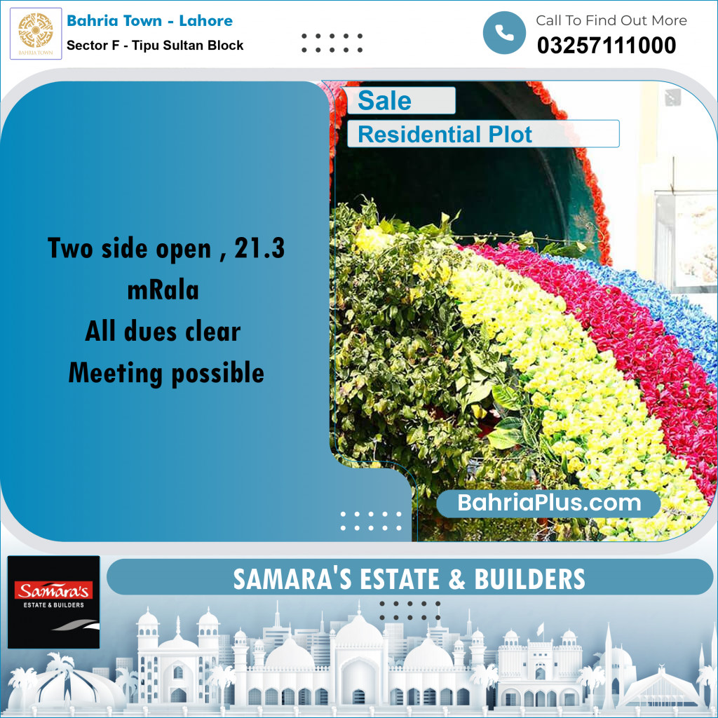 Residential Plot for Sale in Sector F - Tipu Sultan Block -  Bahria Town, Lahore - (BP-182908)