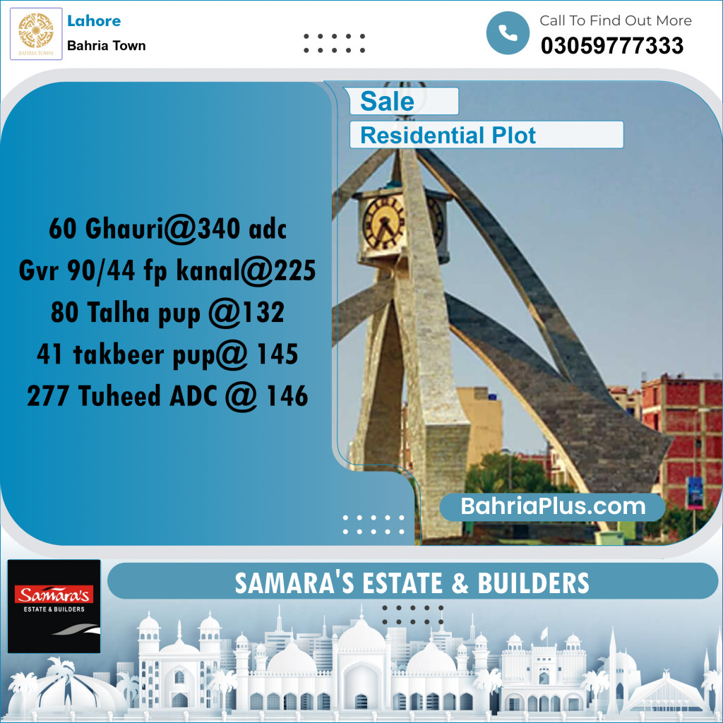 Residential Plot for Sale in Bahria Town, Lahore - (BP-182940)