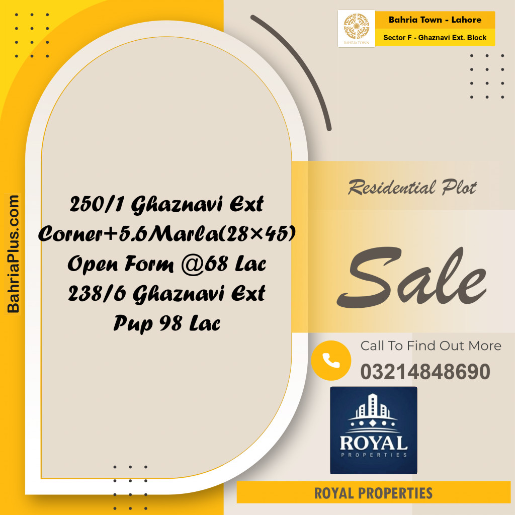 Residential Plot for Sale in Sector F - Ghaznavi Ext. Block - Bahria Town, Lahore - (BP-182948)