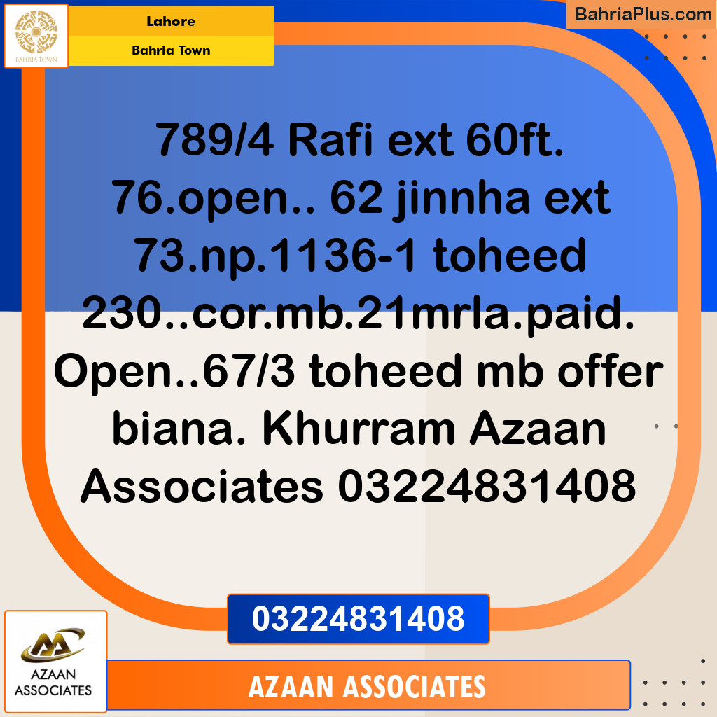 Residential Plot for Sale in Bahria Town, Lahore - (BP-182964)