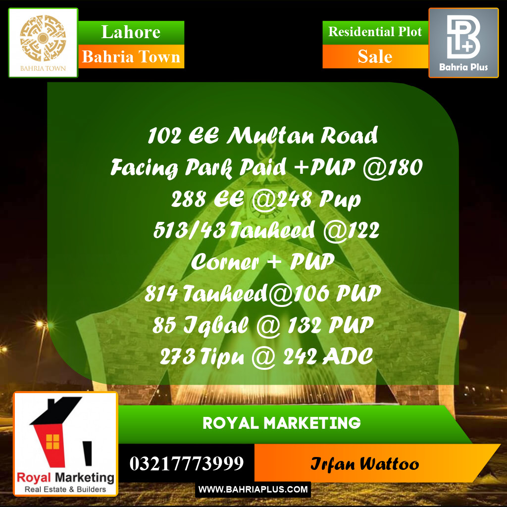 Residential Plot for Sale in Bahria Town, Lahore - (BP-182971)
