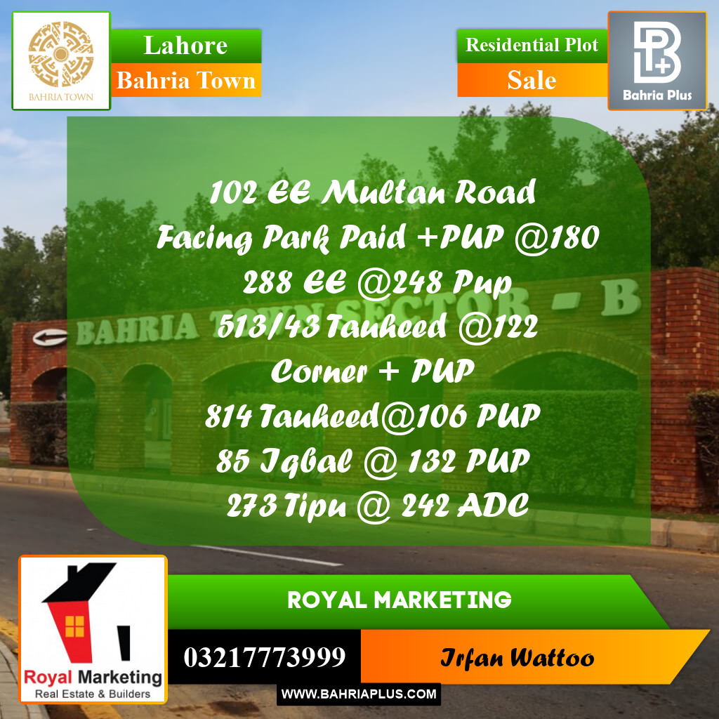 Residential Plot for Sale in Bahria Town, Lahore - (BP-183036)