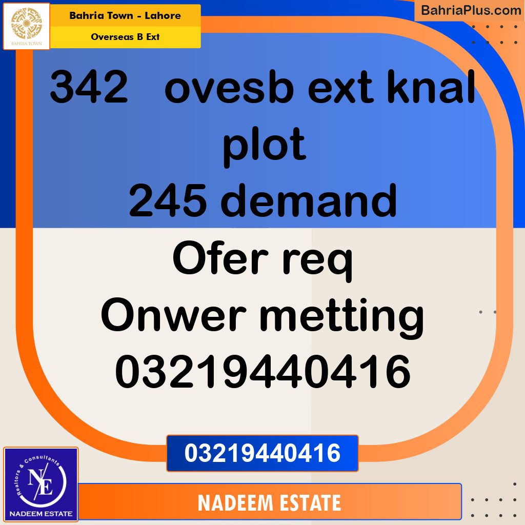 Residential Plot for Sale in Overseas B Ext - Bahria Town, Lahore - (BP-183060)