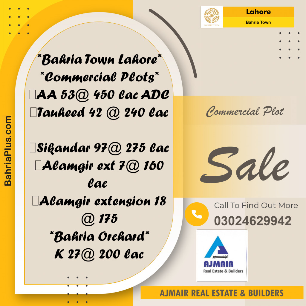 Commercial Plot for Sale in Bahria Town, Lahore - (BP-183095)