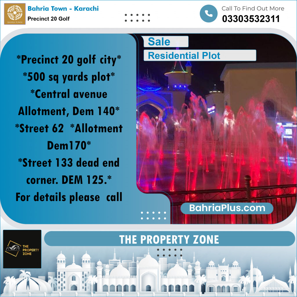 500 Sq. Yards Residential Plot for Sale in Precinct 20 Golf -  Bahria Town, Karachi - (BP-183162)