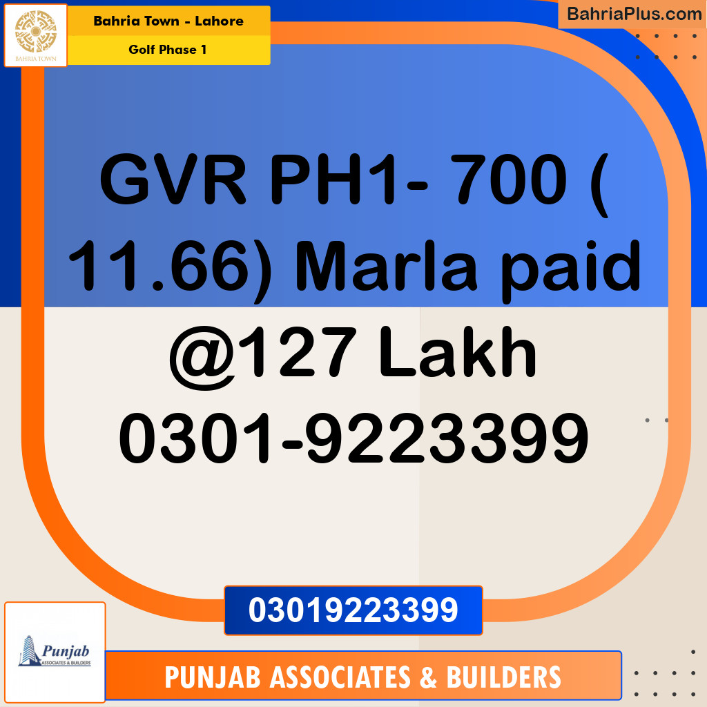 Residential Plot for Sale in Golf Phase 1 -  Bahria Town, Lahore - (BP-183209)