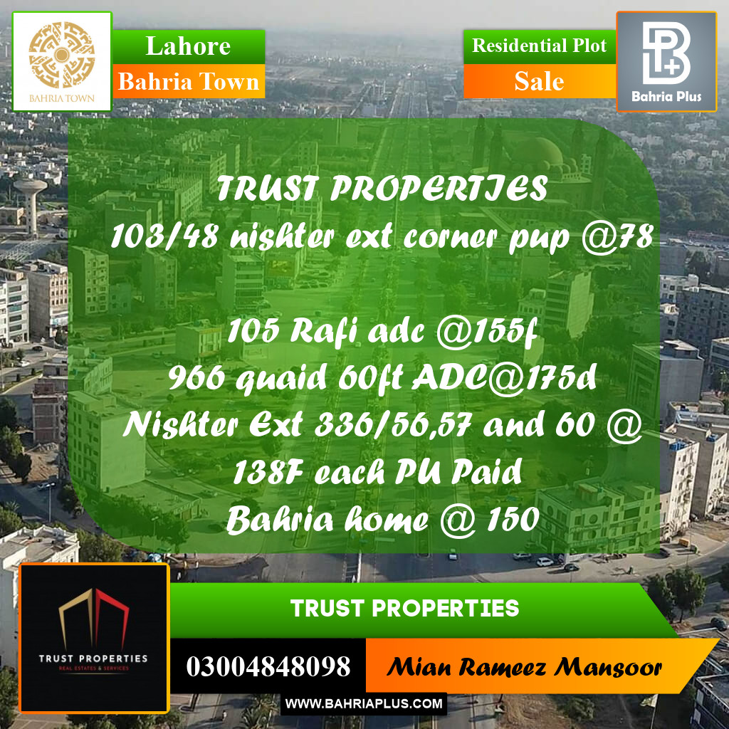 Residential Plot for Sale in Bahria Town, Lahore - (BP-183225)