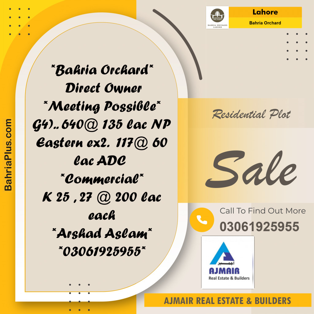 Residential Plot for Sale in Bahria Orchard, Lahore - (BP-183230)