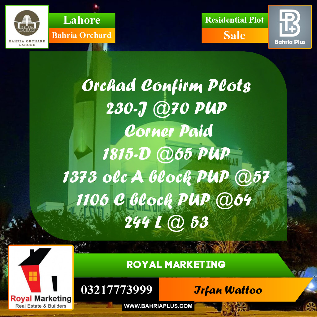 Residential Plot for Sale in Bahria Orchard, Lahore - (BP-183260)