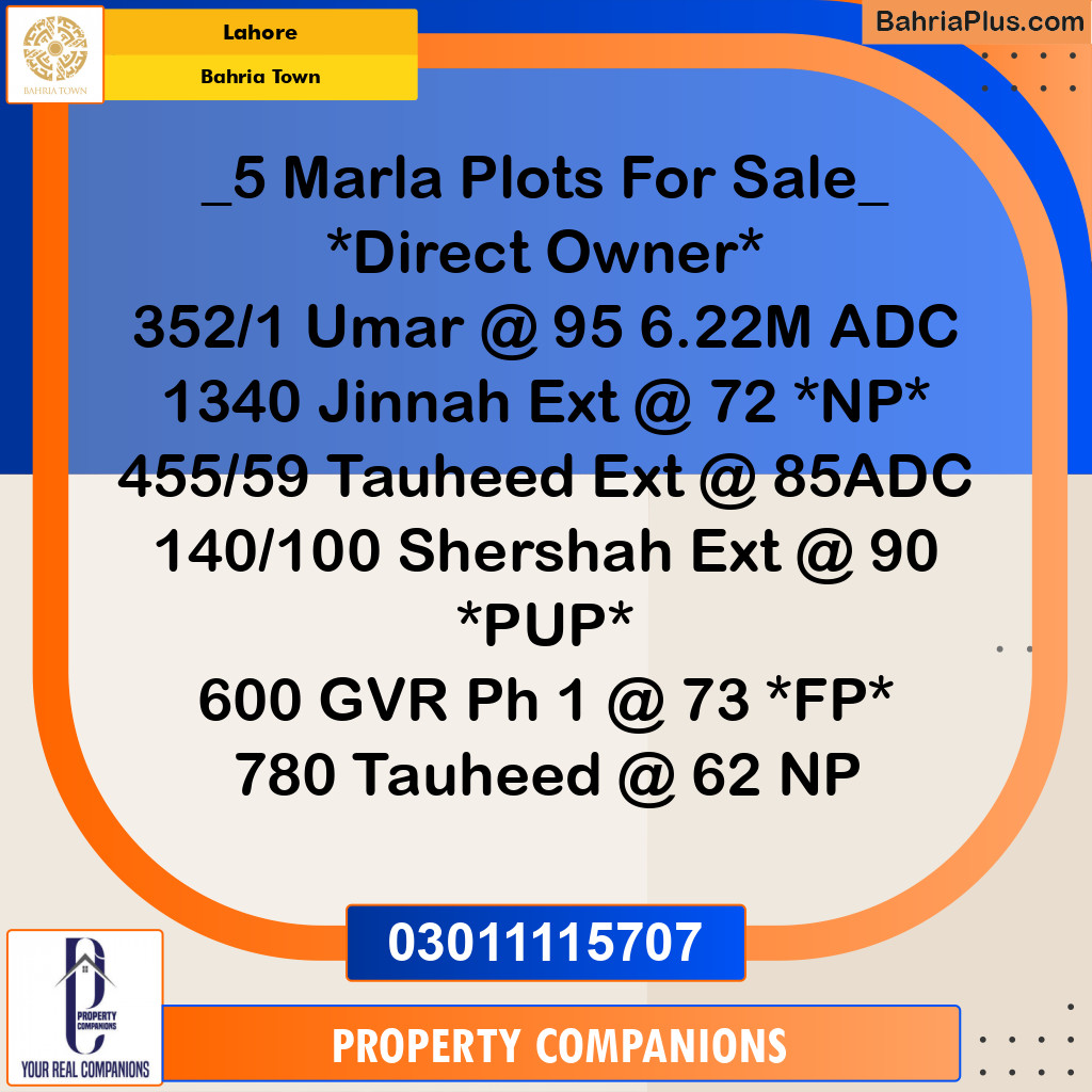 Residential Plot for Sale in Bahria Town, Lahore - (BP-183292)