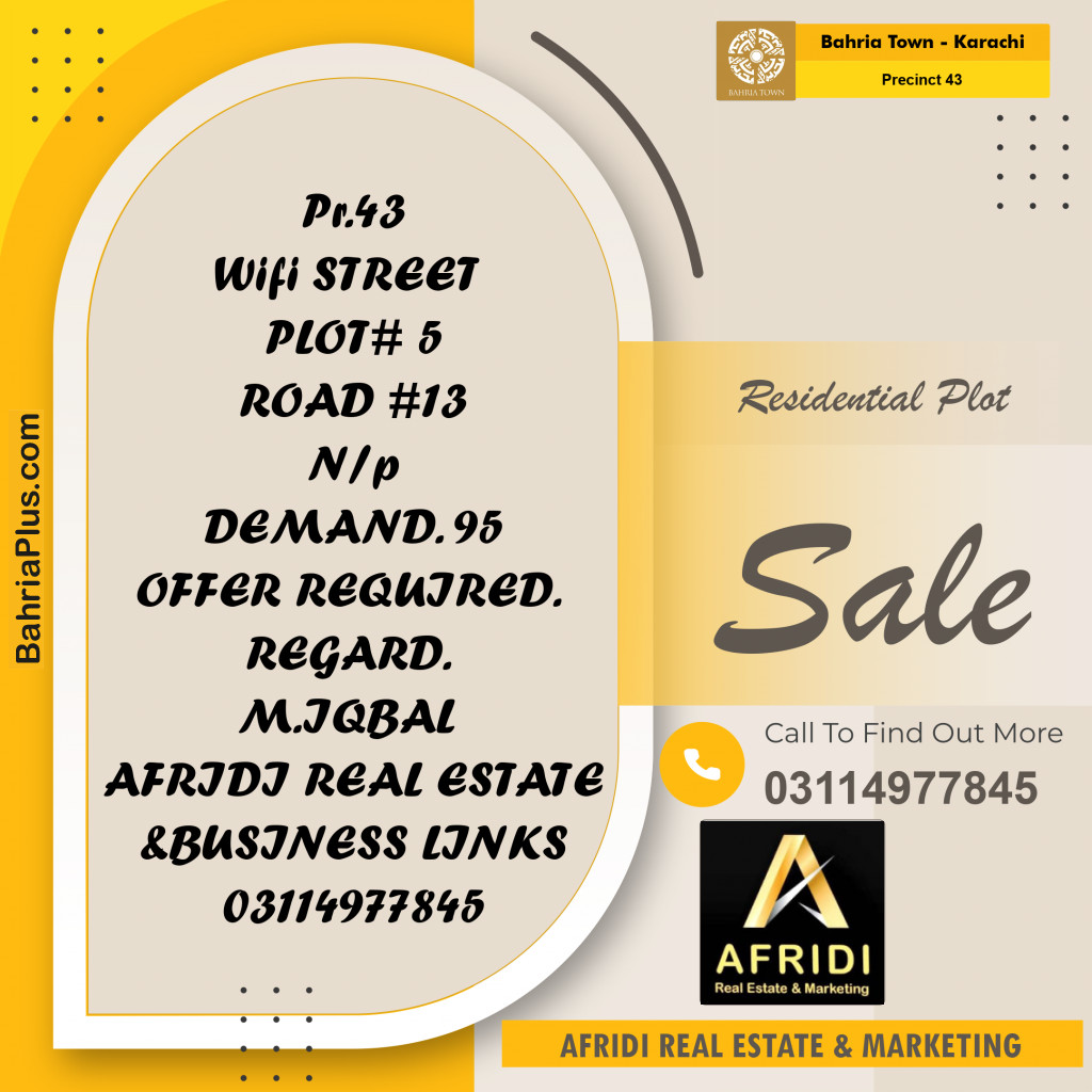 500 Sq. Yards Residential Plot for Sale in Precinct 43 -  Bahria Town, Karachi - (BP-183336)