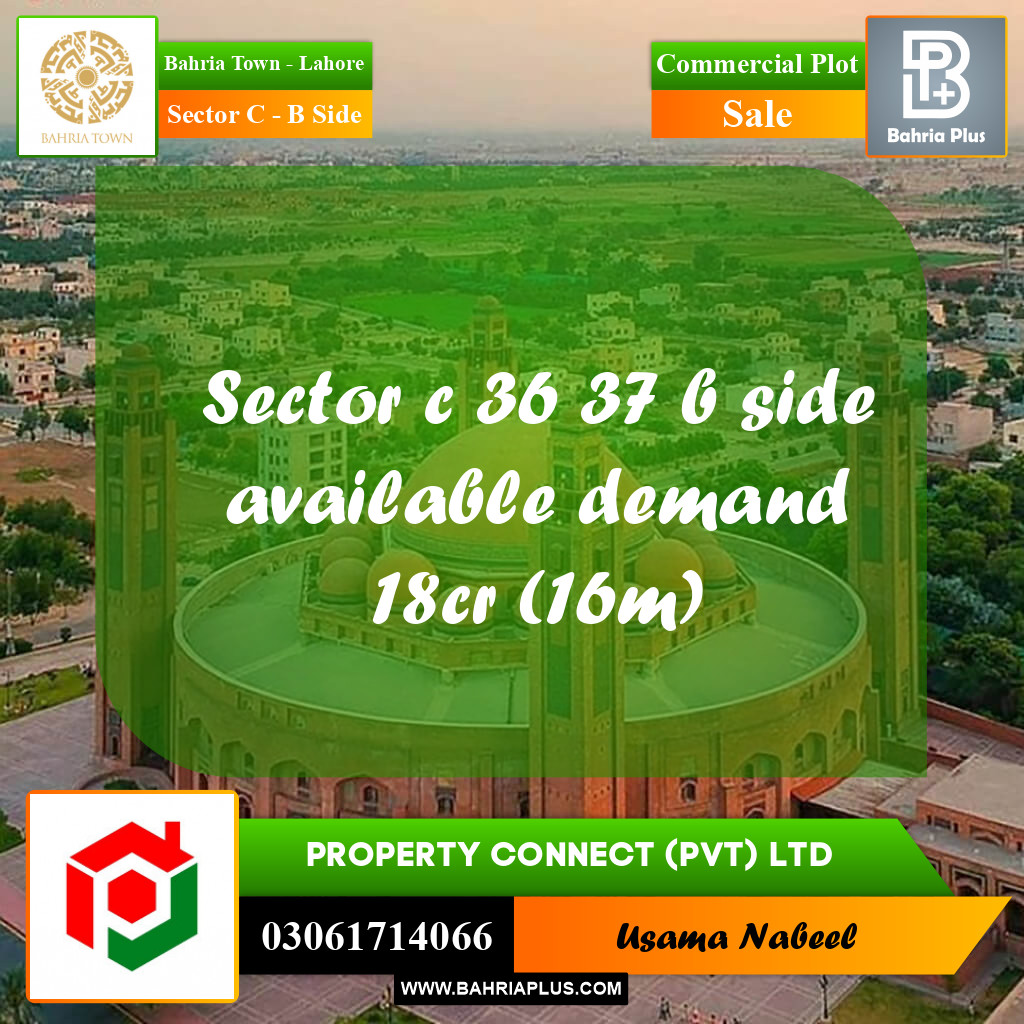 Commercial Plot for Sale in Sector C - B Side -  Bahria Town, Lahore - (BP-183350)
