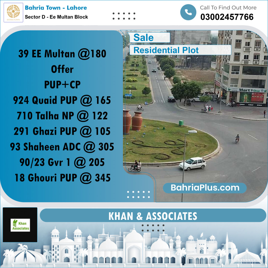 Residential Plot for Sale in Sector D - EE Multan Block -  Bahria Town, Lahore - (BP-183353)