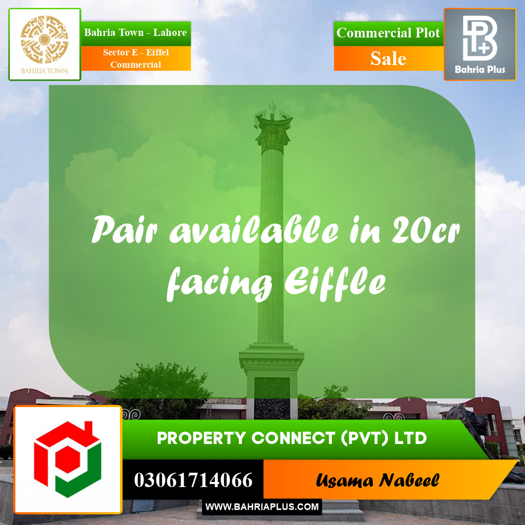 Commercial Plot for Sale in Sector E - Eiffel Commercial -  Bahria Town, Lahore - (BP-183354)