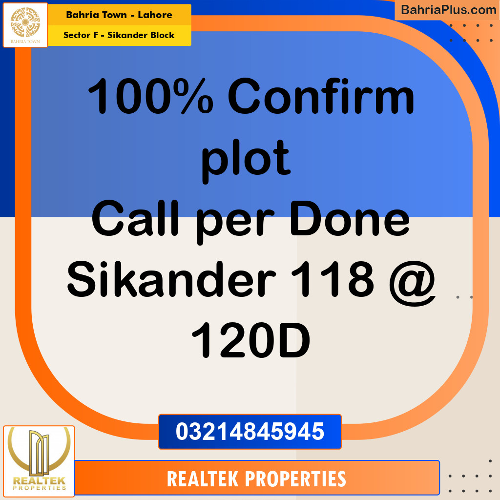 Residential Plot for Sale in Sector F - Sikander Block -  Bahria Town, Lahore - (BP-183364)