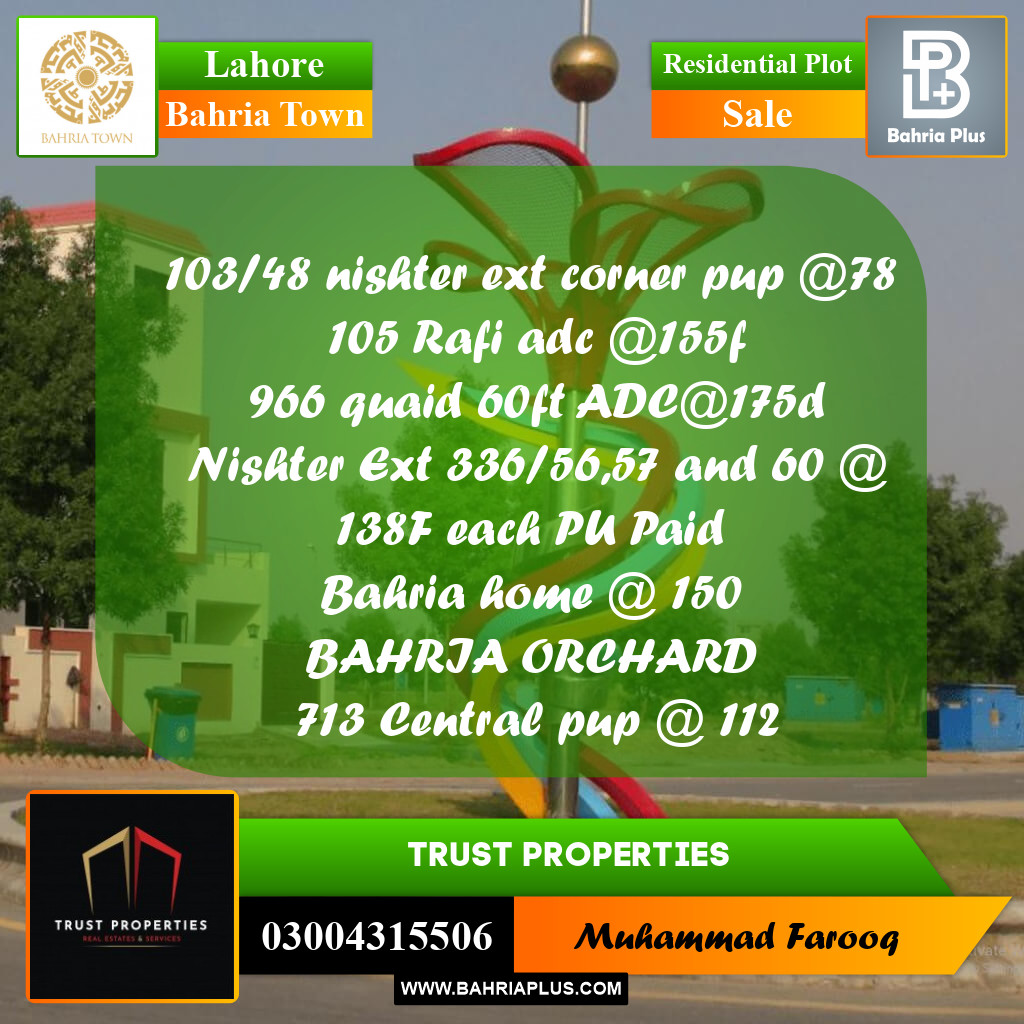 Residential Plot for Sale in Bahria Town, Lahore - (BP-183376)