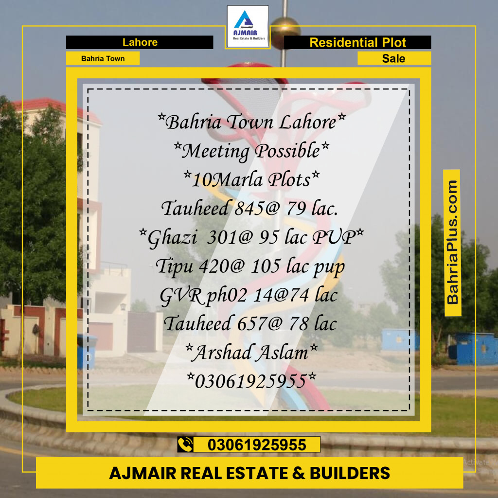 Residential Plot for Sale in Bahria Town, Lahore - (BP-183489)