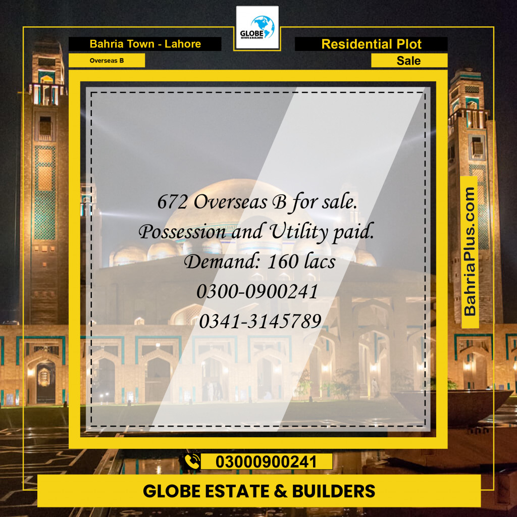 Residential Plot for Sale in Overseas B -  Bahria Town, Lahore - (BP-183496)