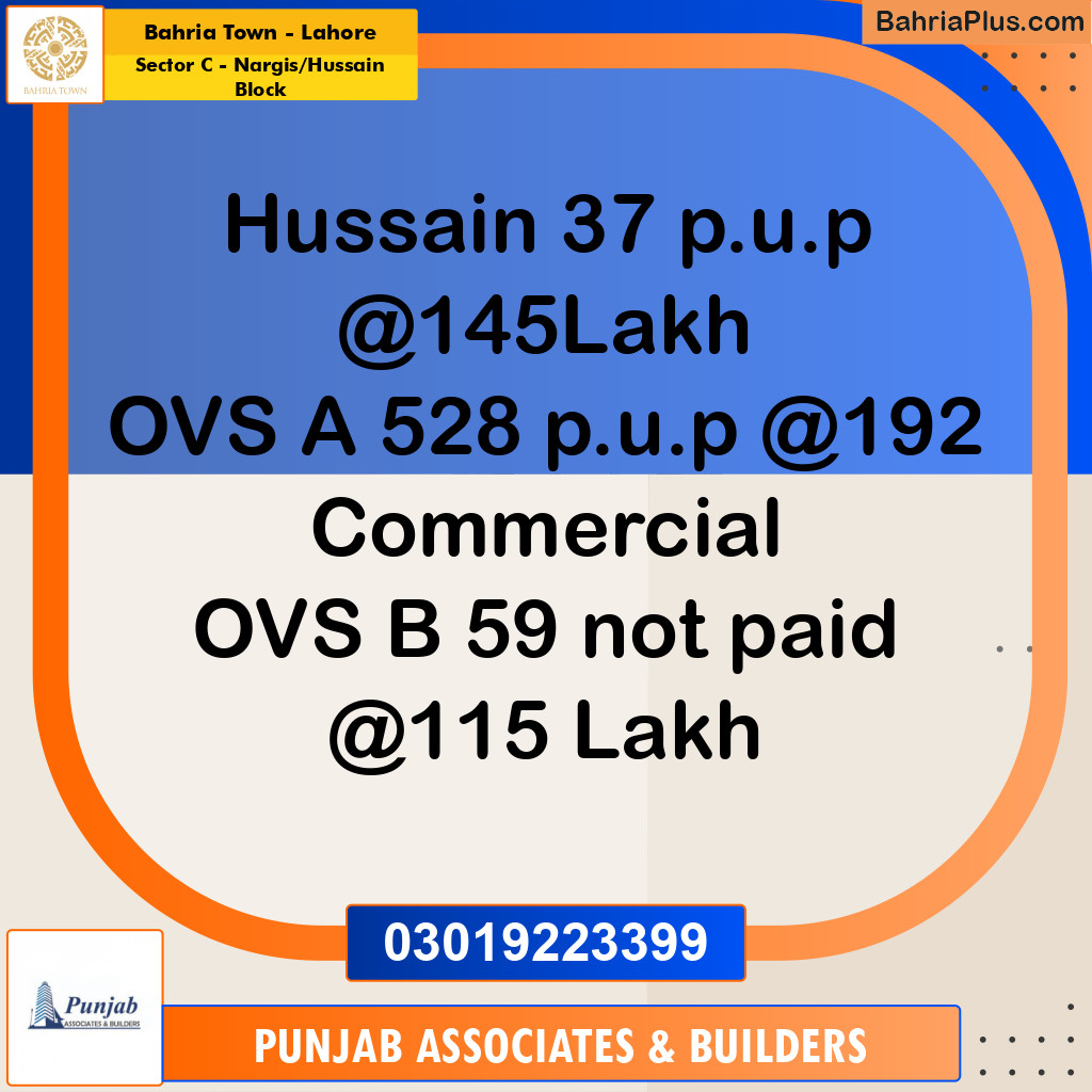 Residential Plot for Sale in Sector C - Nargis/Hussain Block -  Bahria Town, Lahore - (BP-183513)