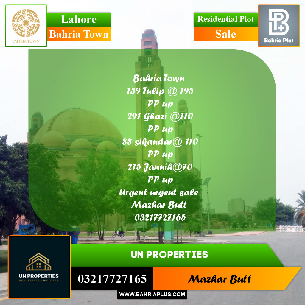 Residential Plot for Sale in Bahria Town, Lahore - (BP-183522)