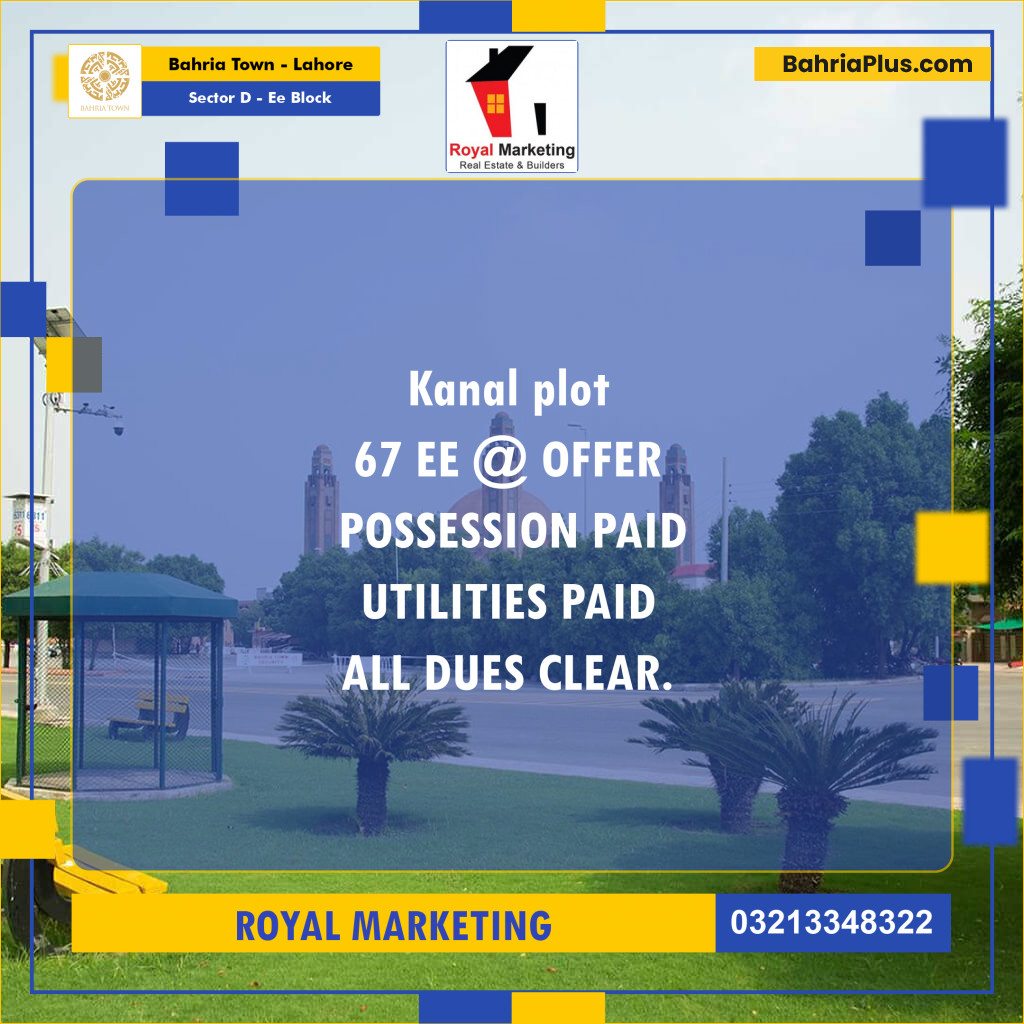 Residential Plot for Sale in Sector D - EE Block - Bahria Town, Lahore - (BP-183614)