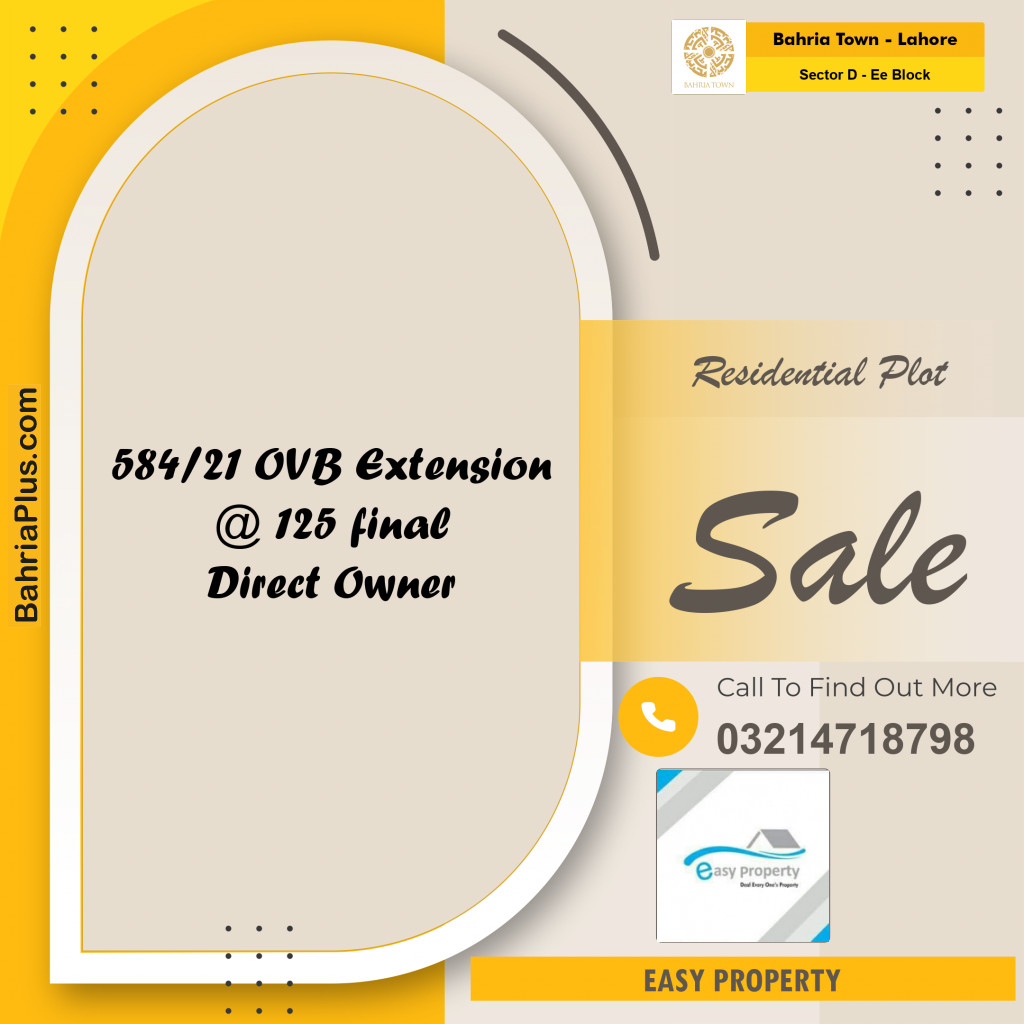 Residential Plot for Sale in Sector D - EE Block -  Bahria Town, Lahore - (BP-183620)