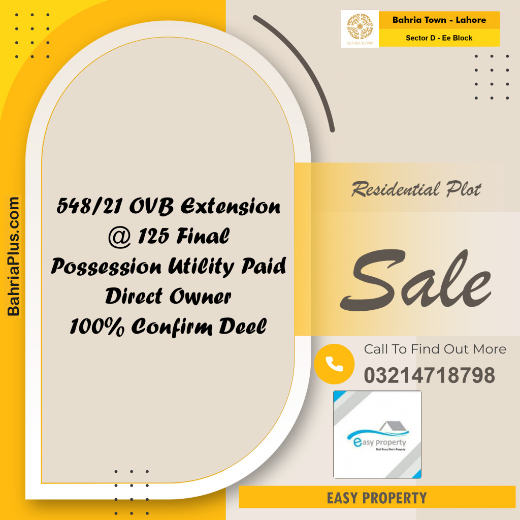 Residential Plot for Sale in Sector D - EE Block -  Bahria Town, Lahore - (BP-183624)