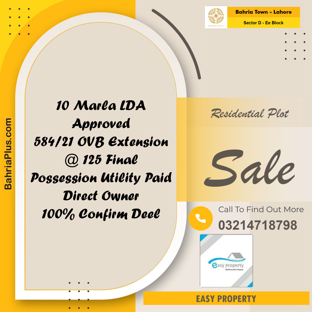 Residential Plot for Sale in Sector D - EE Block -  Bahria Town, Lahore - (BP-183635)