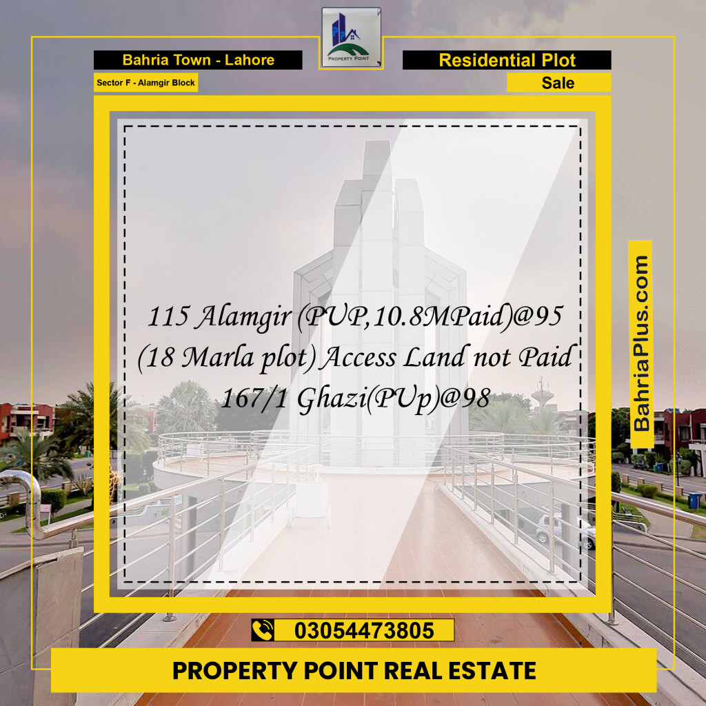 Residential Plot for Sale in Sector F - Alamgir Block -  Bahria Town, Lahore - (BP-183682)