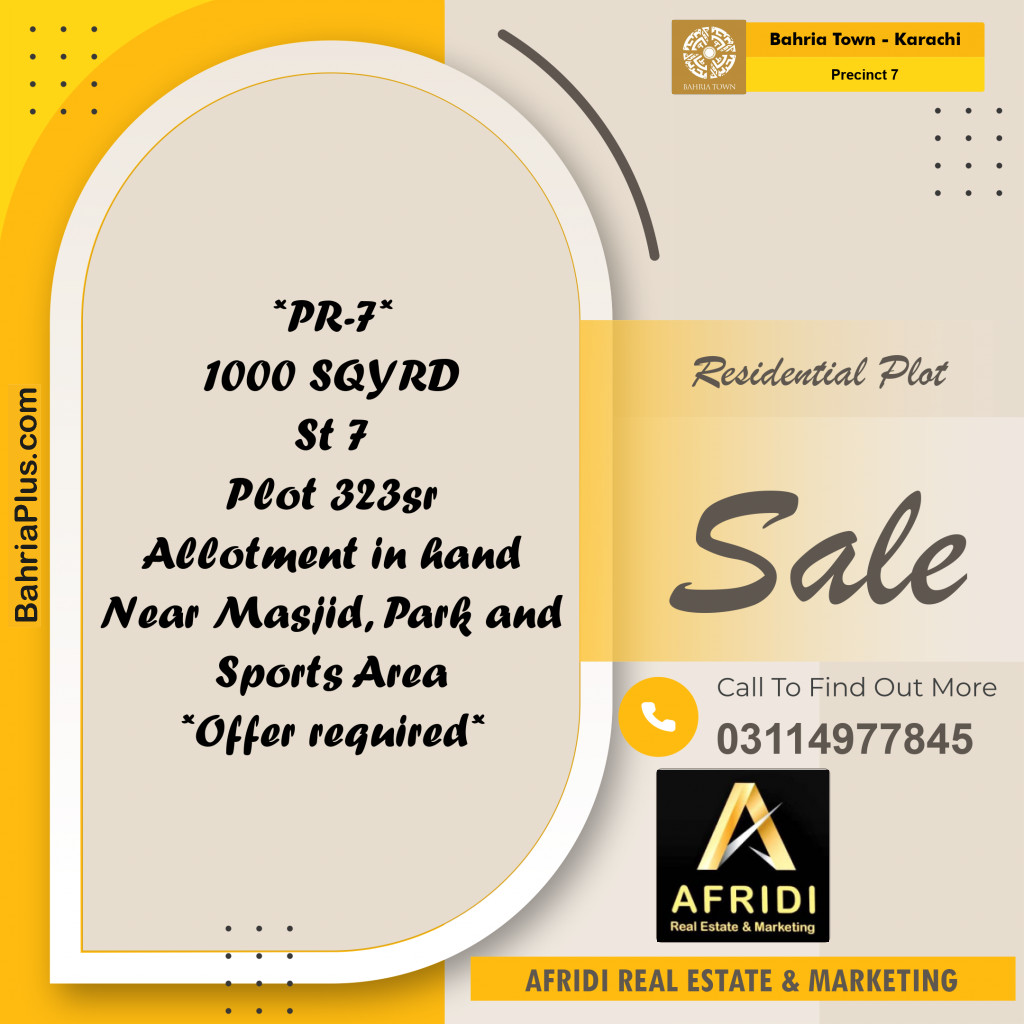 1000 Sq. Yards Residential Plot for Sale in Precinct 7 -  Bahria Town, Karachi - (BP-183727)