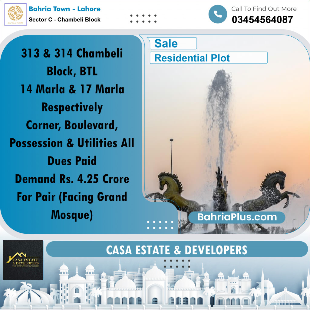 Residential Plot for Sale in Sector C - Chambeli Block -  Bahria Town, Lahore - (BP-183773)