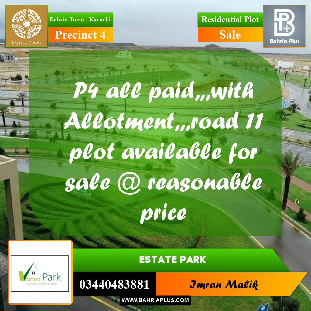 Residential Plot for Sale in Precinct 4 - Bahria Town, Karachi - (BP-183778)