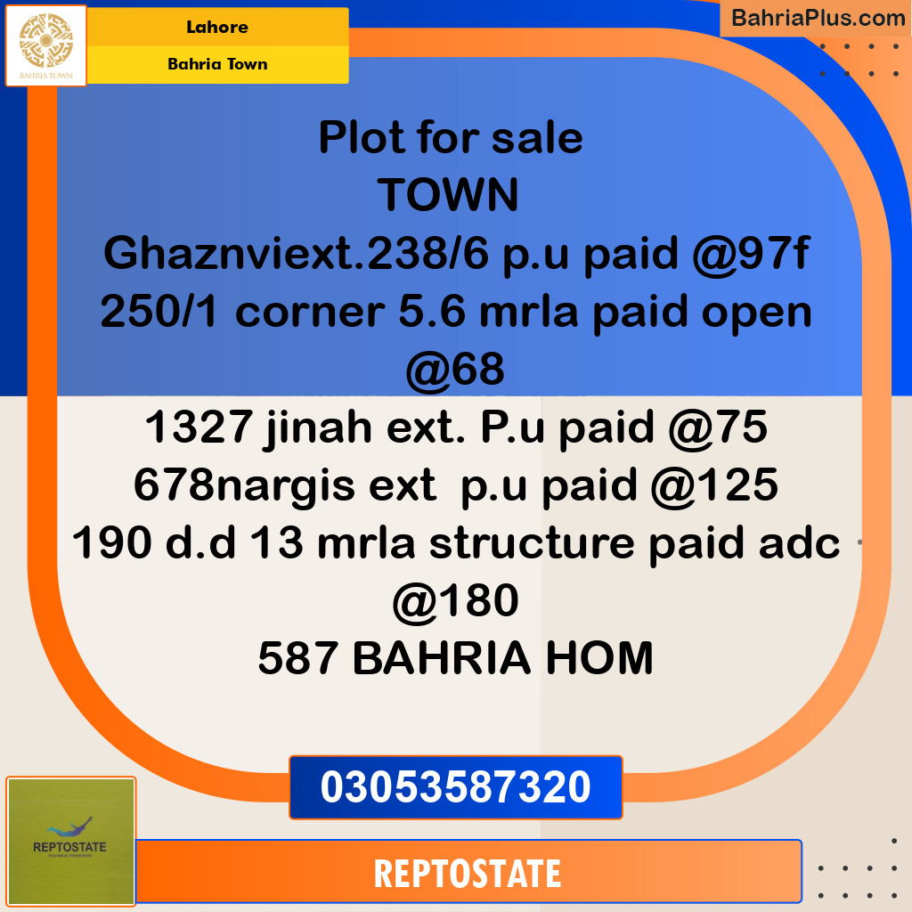 Residential Plot for Sale in Bahria Town, Lahore - (BP-183799)