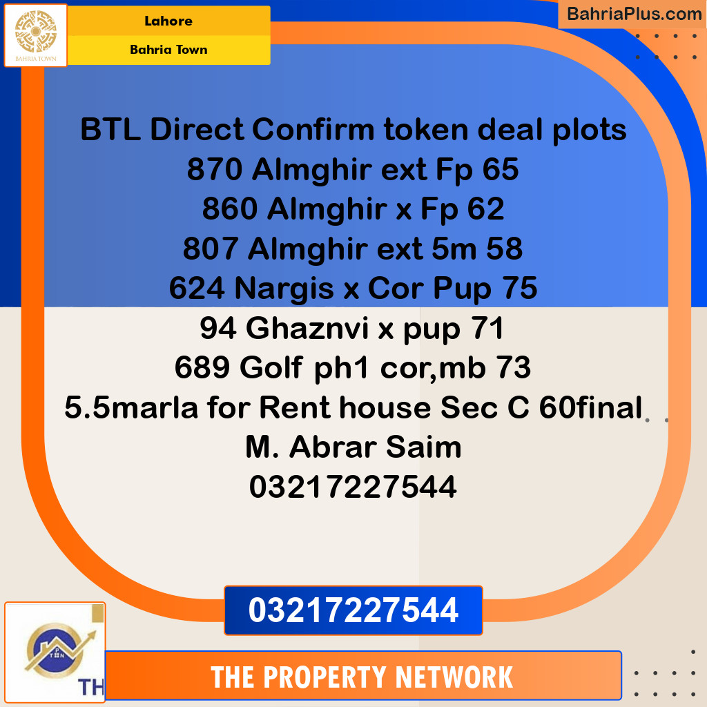 Residential Plot for Sale in Bahria Town, Lahore - (BP-183804)