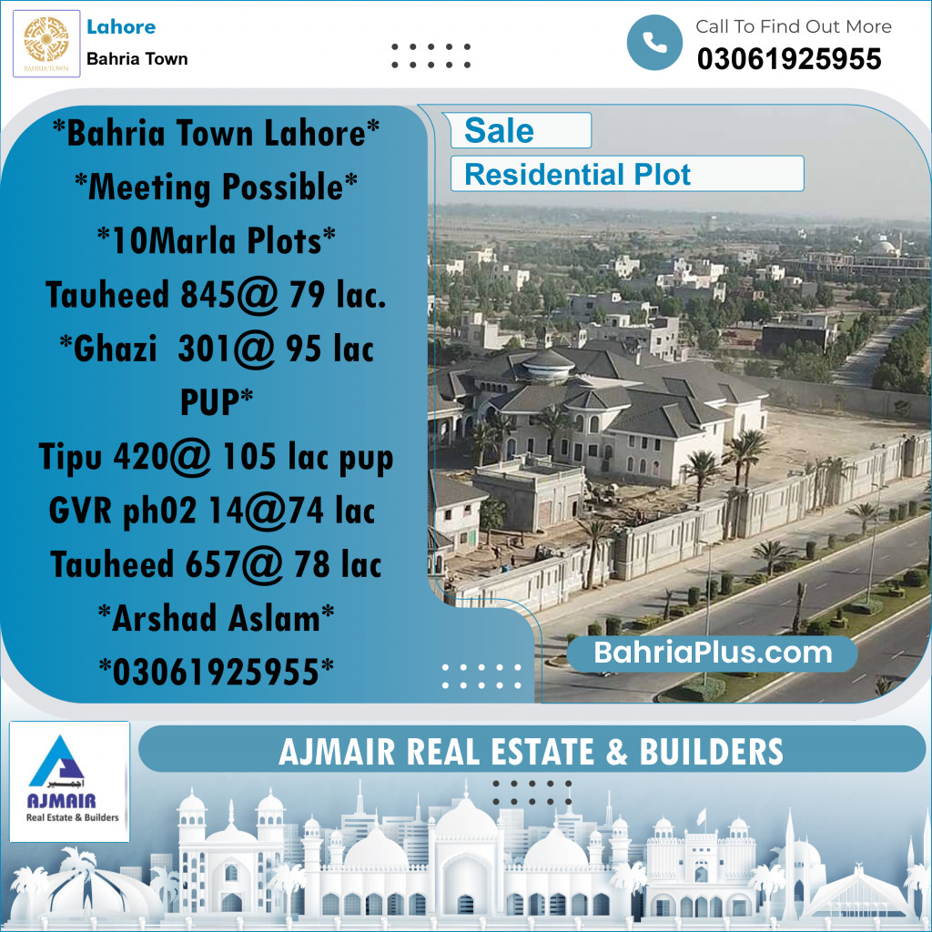 Residential Plot for Sale in Bahria Town, Lahore - (BP-183815)