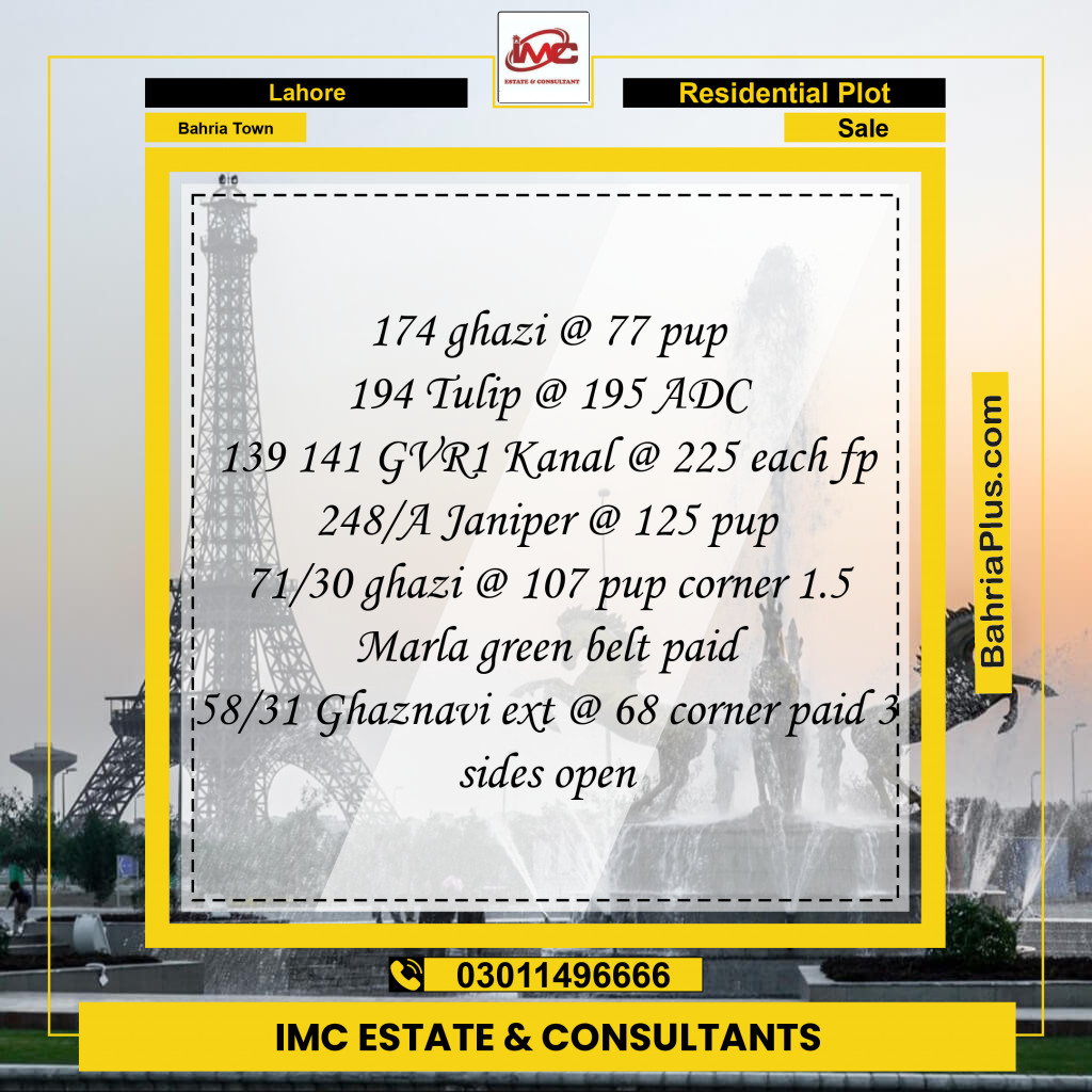 Residential Plot for Sale in Bahria Town, Lahore - (BP-183843)