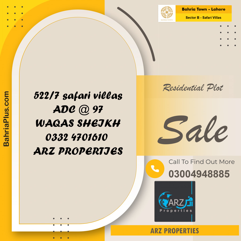 Residential Plot for Sale in Sector B - Safari Villas -  Bahria Town, Lahore - (BP-183867)
