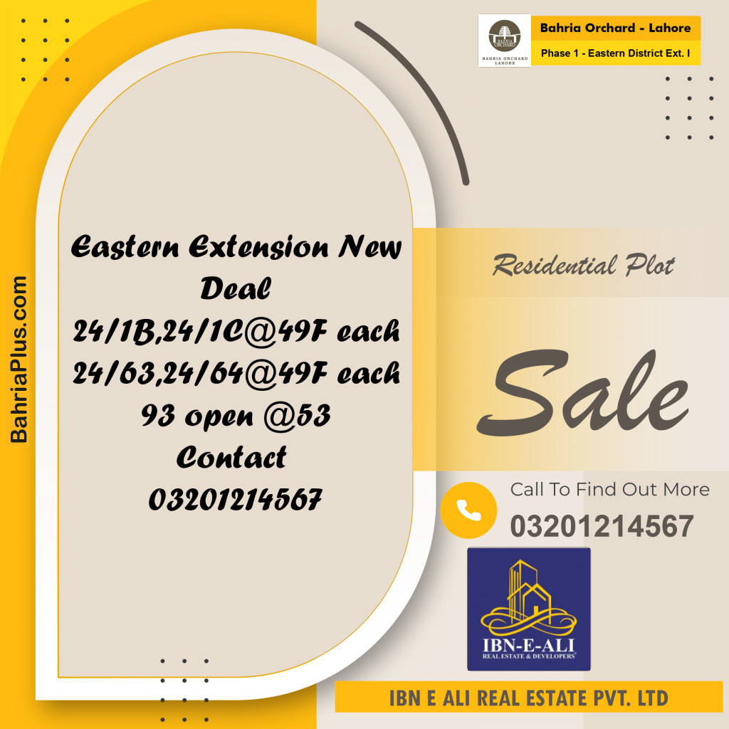 Residential Plot for Sale in Phase 1 - Eastern District Ext. I -  Bahria Orchard, Lahore - (BP-183907)