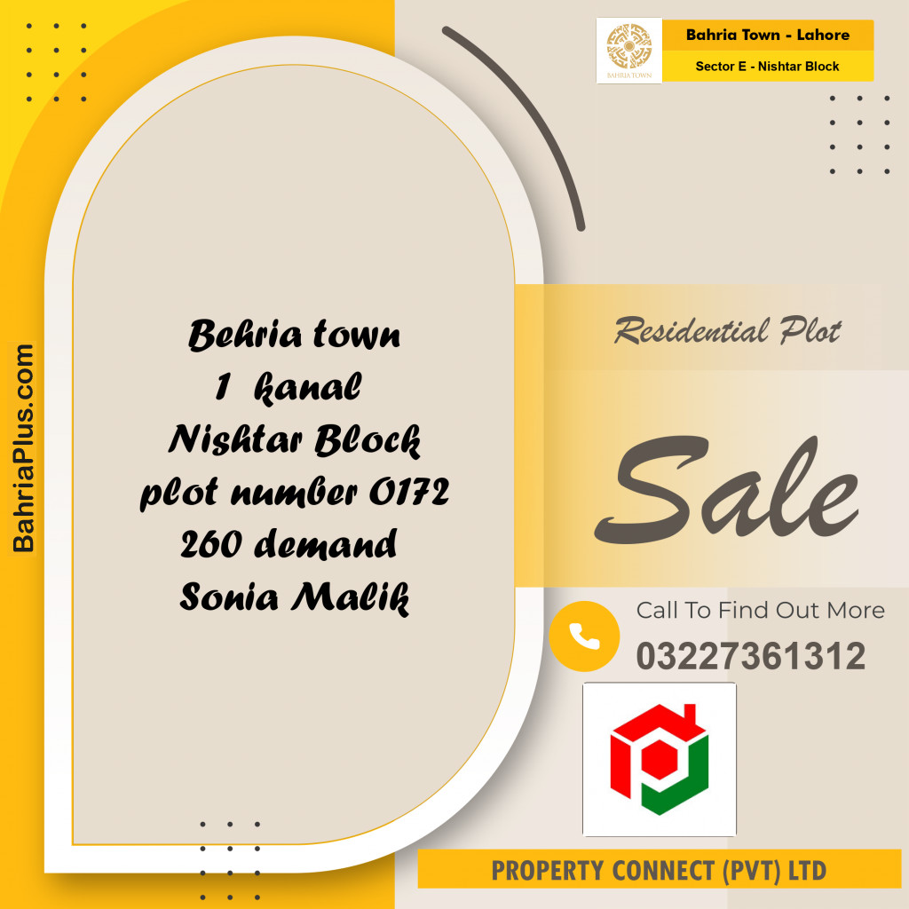 Residential Plot for Sale in Sector E - Nishtar Block -  Bahria Town, Lahore - (BP-183960)