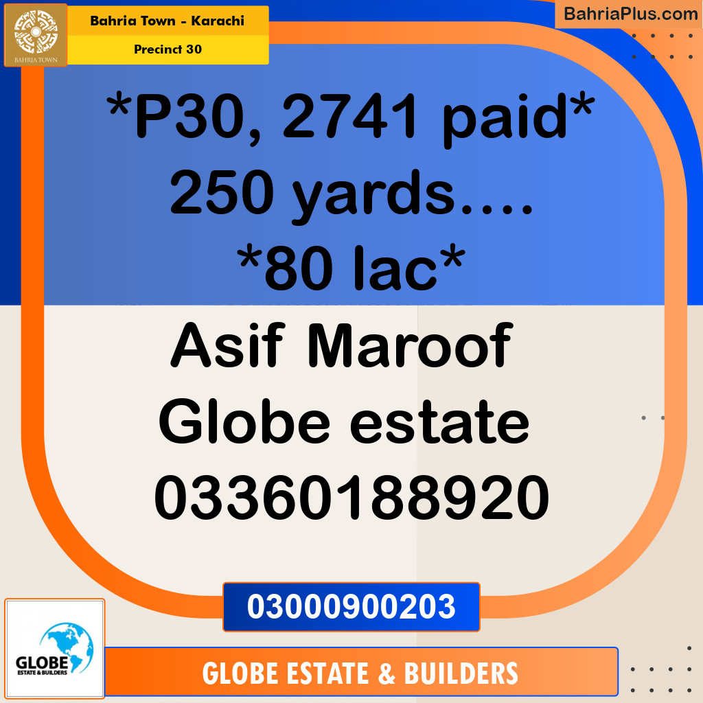 250 Sq. Yards Residential Plot for Sale in Precinct 30 -  Bahria Town, Karachi - (BP-183970)