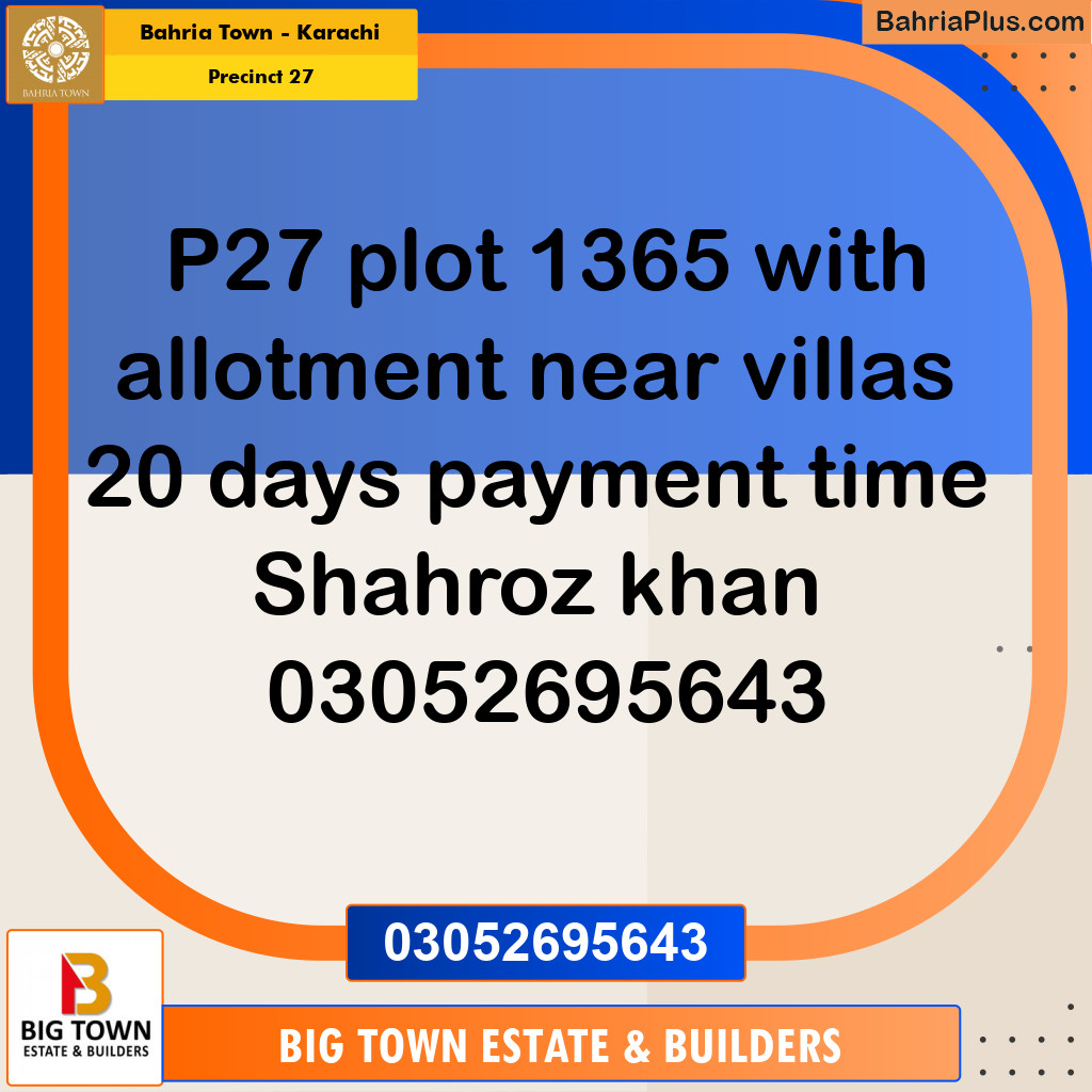 Residential Plot for Sale in Precinct 27 -  Bahria Town, Karachi - (BP-184000)