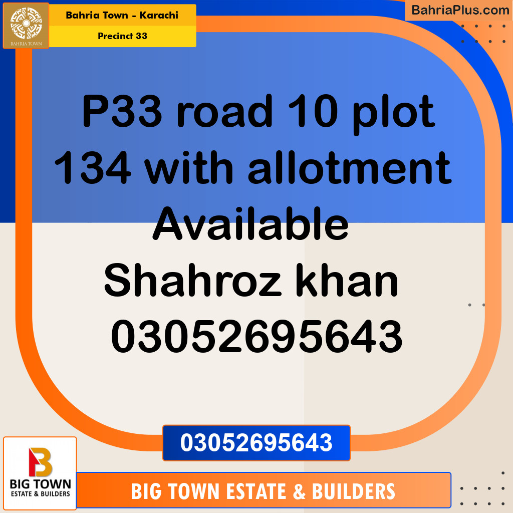 Residential Plot for Sale in Precinct 33 -  Bahria Town, Karachi - (BP-184005)