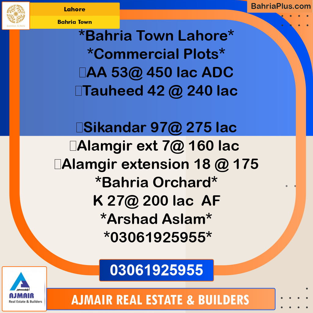 Commercial Plot for Sale in Bahria Town, Lahore - (BP-184052)