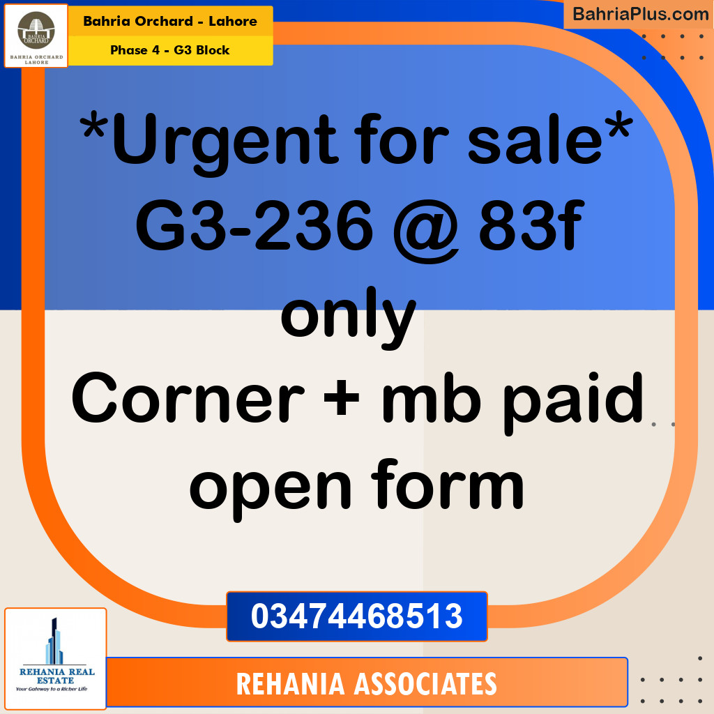 Residential Plot for Sale in Phase 4 - G3 Block - Bahria Orchard, Lahore - (BP-184059)