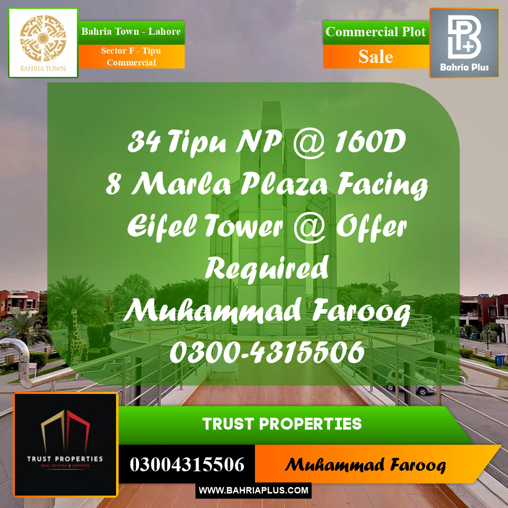 Commercial Plot for Sale in Sector F - Tipu Commercial -  Bahria Town, Lahore - (BP-184063)