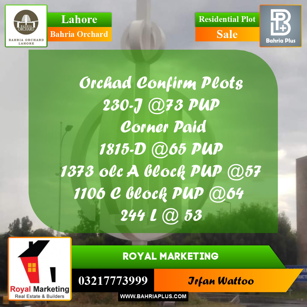 Residential Plot for Sale in Bahria Orchard, Lahore - (BP-184077)